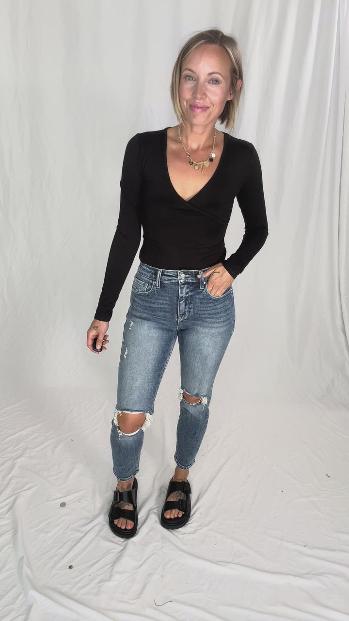 PETRA Vanessa Super High Rise Stretch Mom Jeans- MEDIUM WASH