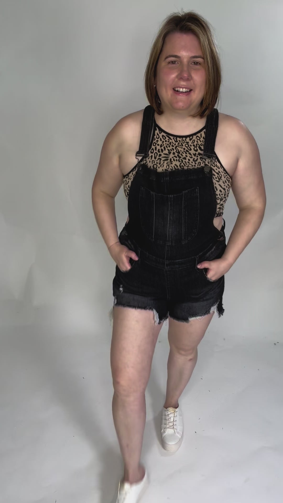 RISEN Jayla Front Distressed Short Overall- BLACK-FINAL SALE