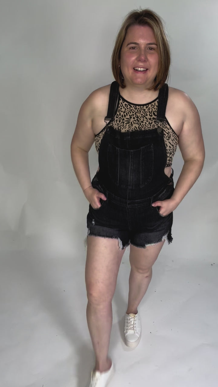 RISEN Jayla Front Distressed Short Overall- BLACK-FINAL SALE
