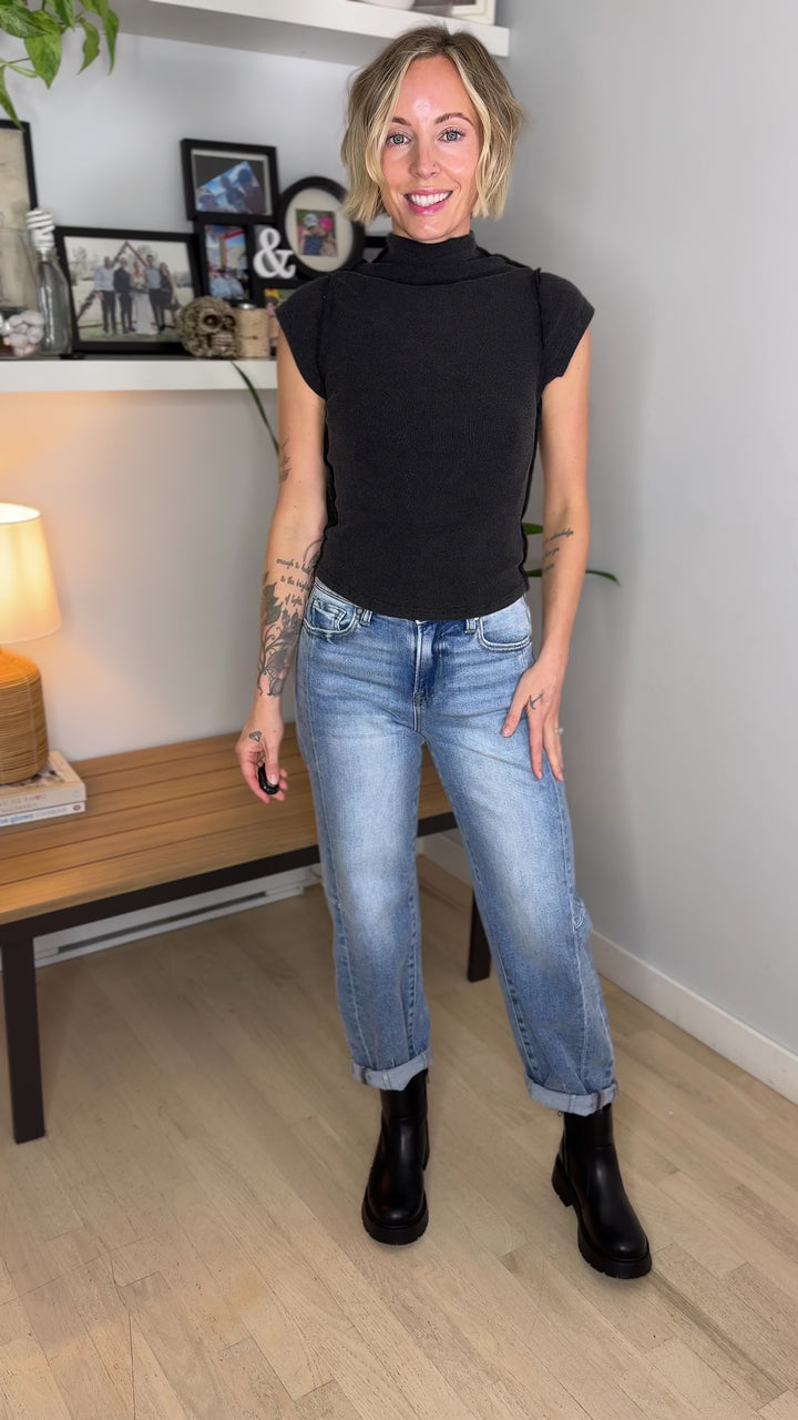 Daybreak Mockneck Rib Top- BLACK