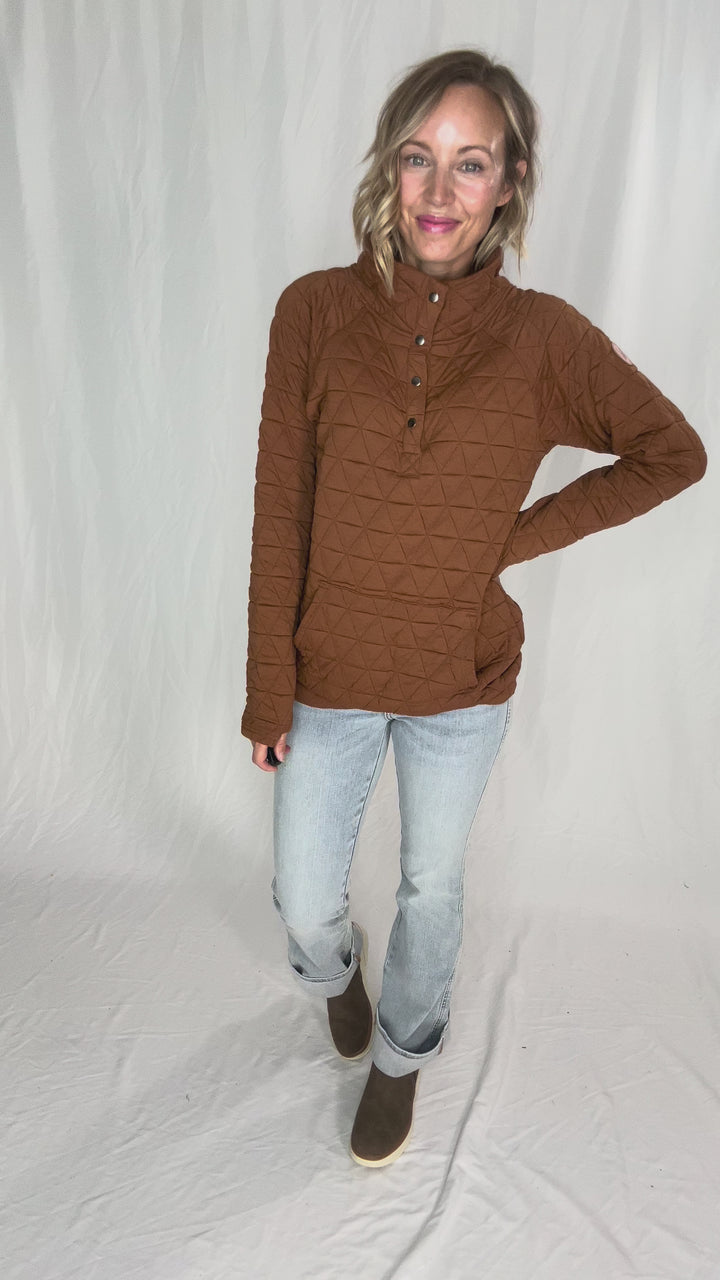 MICHELLE MAE Georgia Quilted Snap Button Pullover- RUST **PRE-ORDER ETA SEPT 10**
