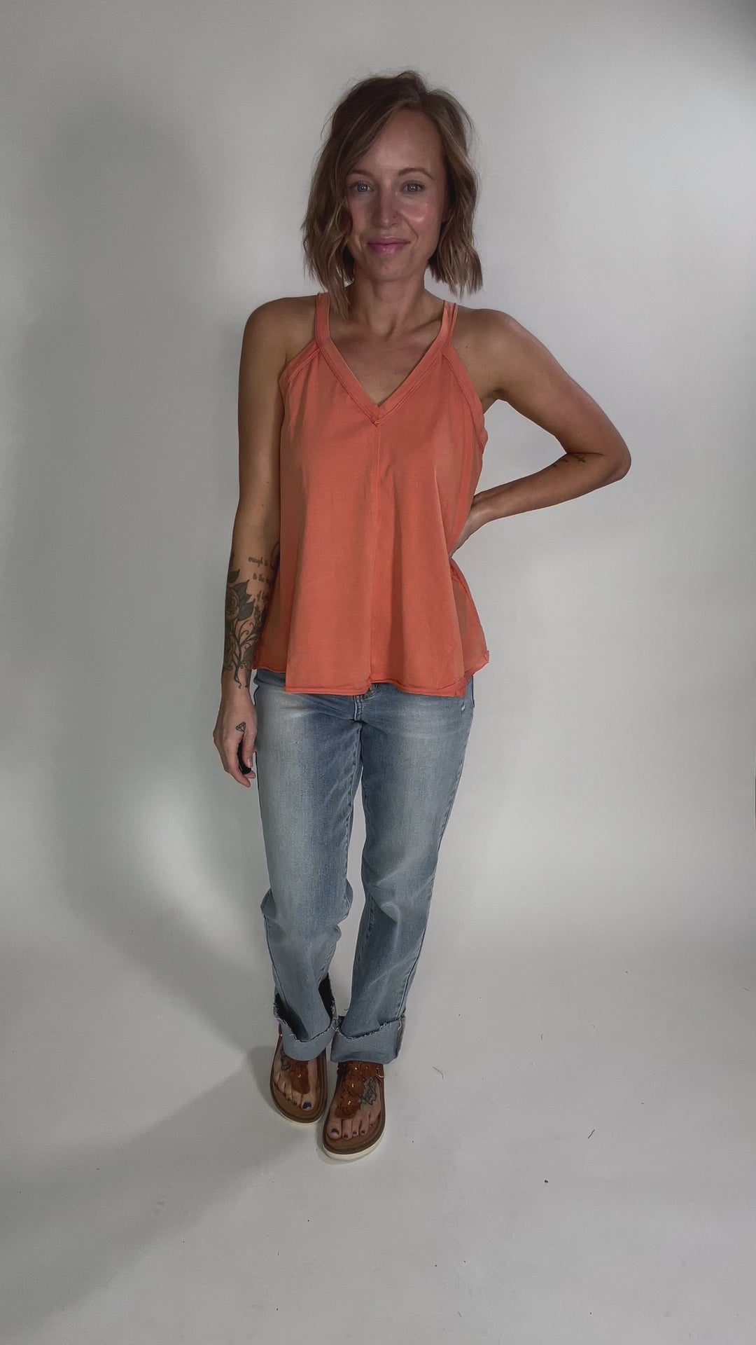 Sharon Mineral Washed V-Neck Tank- DARK PEACH-FINAL SALE