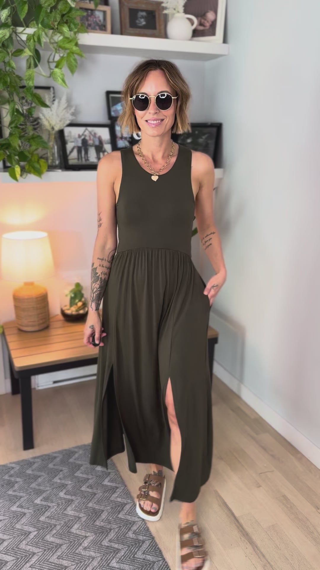 Beverly Side Slit Midi Dress- OLIVE