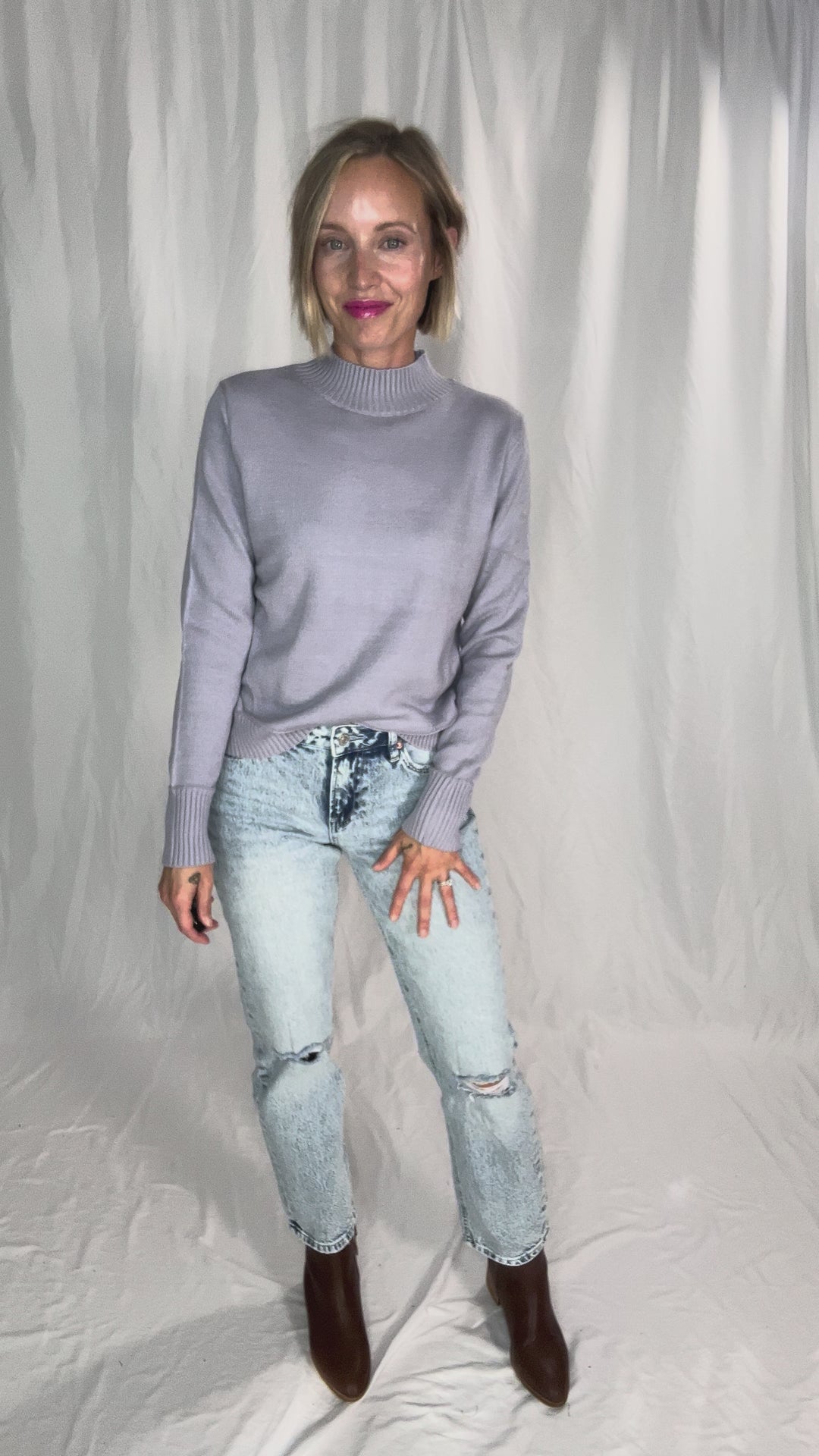 Susan Ultra Soft Mockneck Sweater- PEWTER