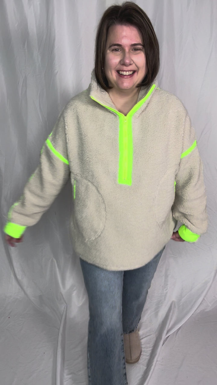 Marlow Fleece 1/2 Zip Pullover- OATMEAL/LIME