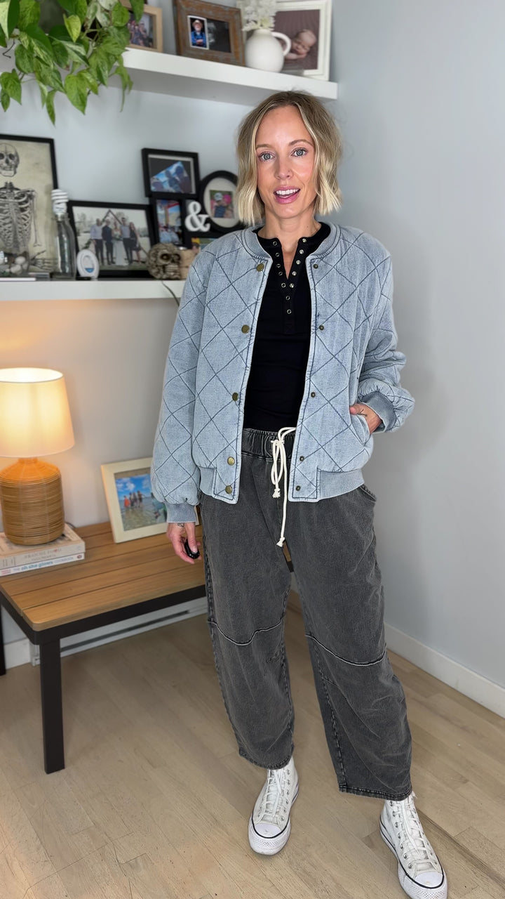 Pacey Washed Cotton Quilted Bomber Jacket- LIGHT DENIM BLUE