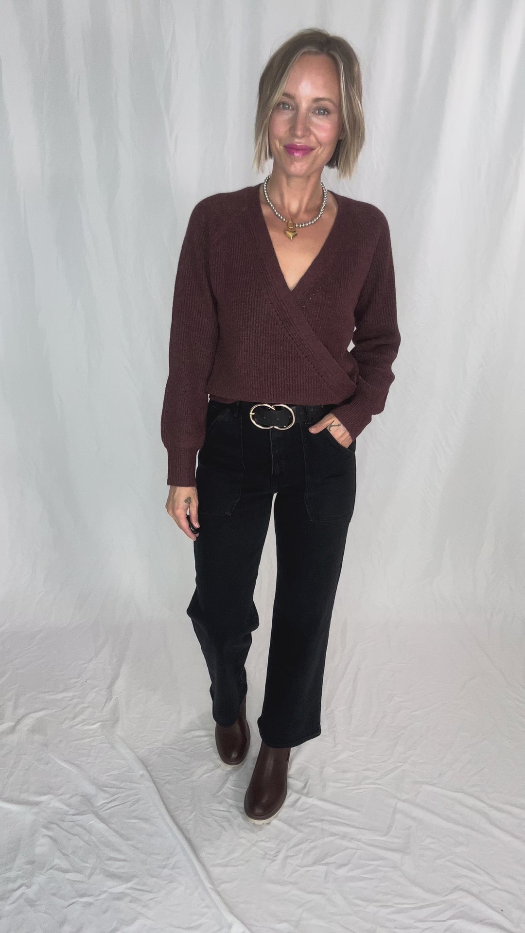 Deirdre Ultra Soft Wrap Sweater- WINE
