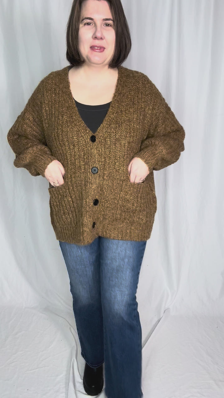 Monroe Oversized Button Sweater Cardigan- KHAKI