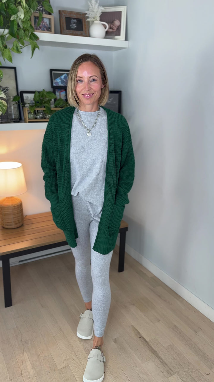 Marley Waffle Cardigan- HUNTER GREEN