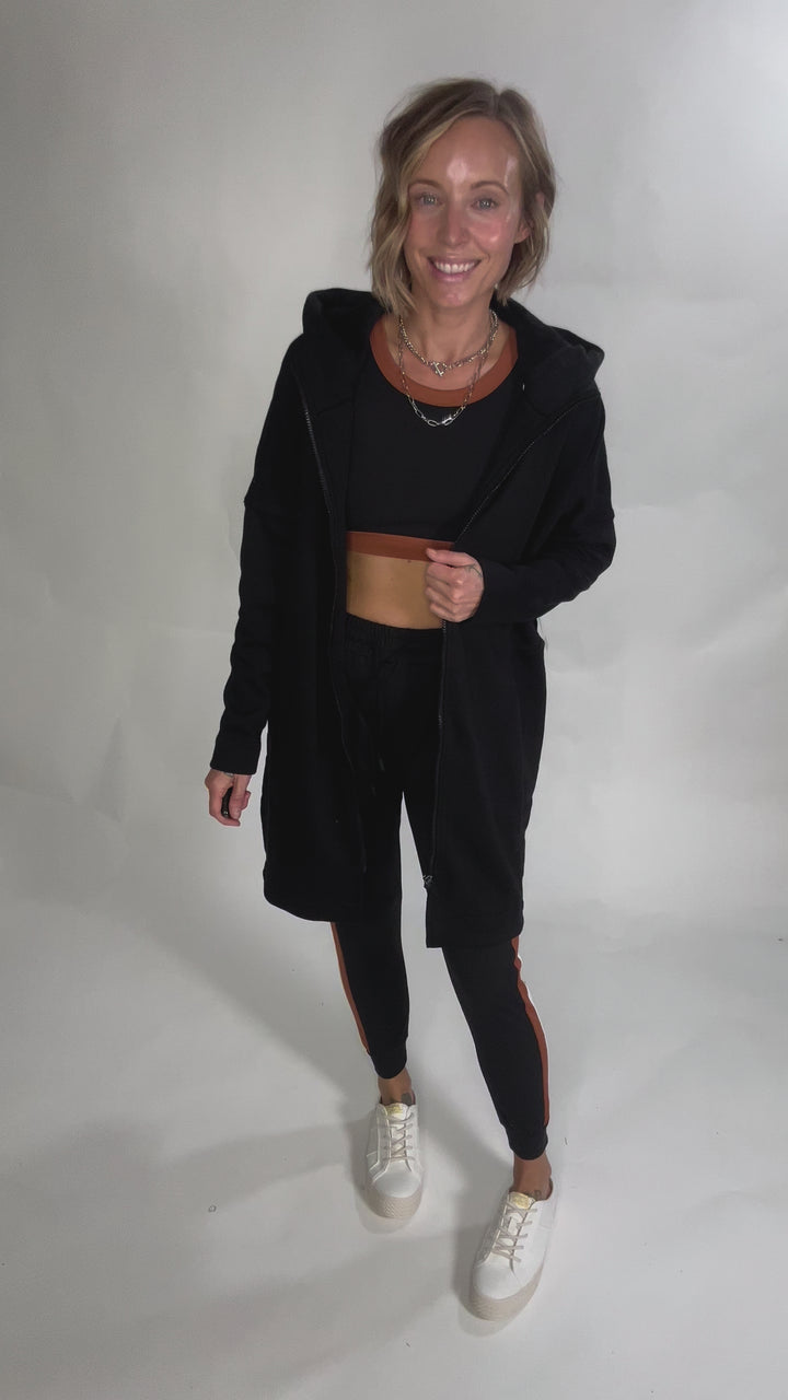 MONO B Nelly Longline Zip-Up Jacket With Hood- BLACK-FINAL SALE
