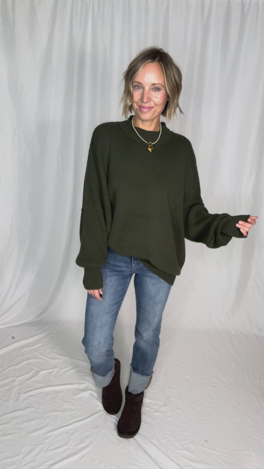 Frosted Pines Oversized Side Slit Sweater- DARK OLIVE