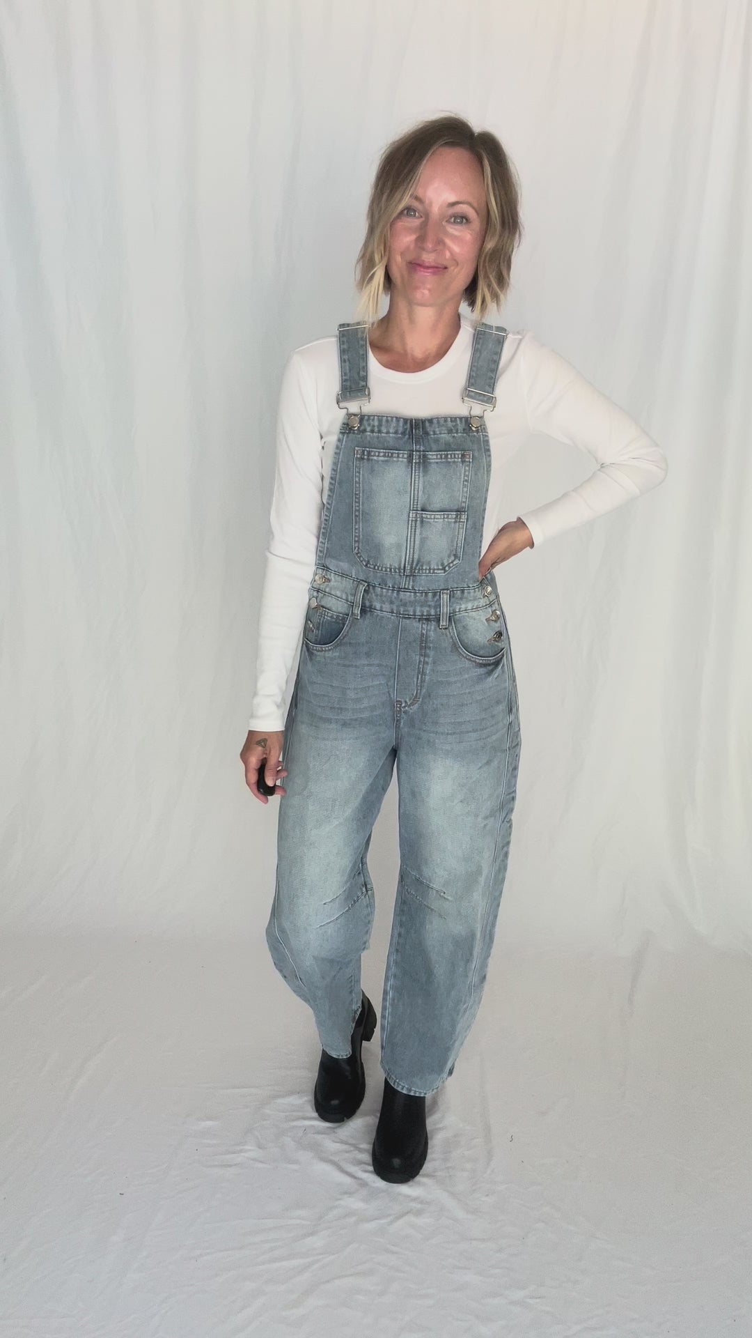 Tiffany Denim Barrel Overalls- LIGHT WASH