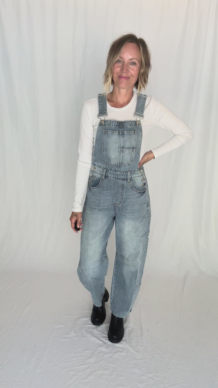 Tiffany Denim Barrel Overalls- LIGHT WASH