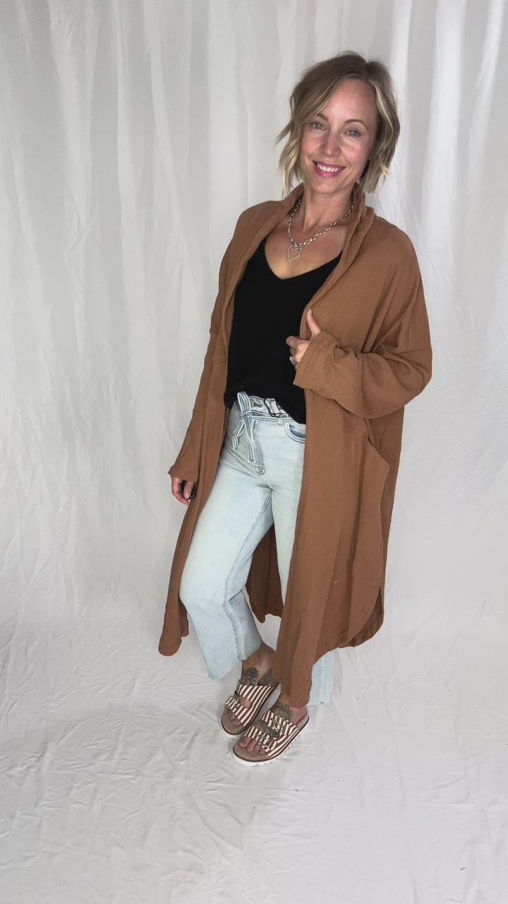 Ginny Thermal Knit Oversized Cardigan- CAMEL