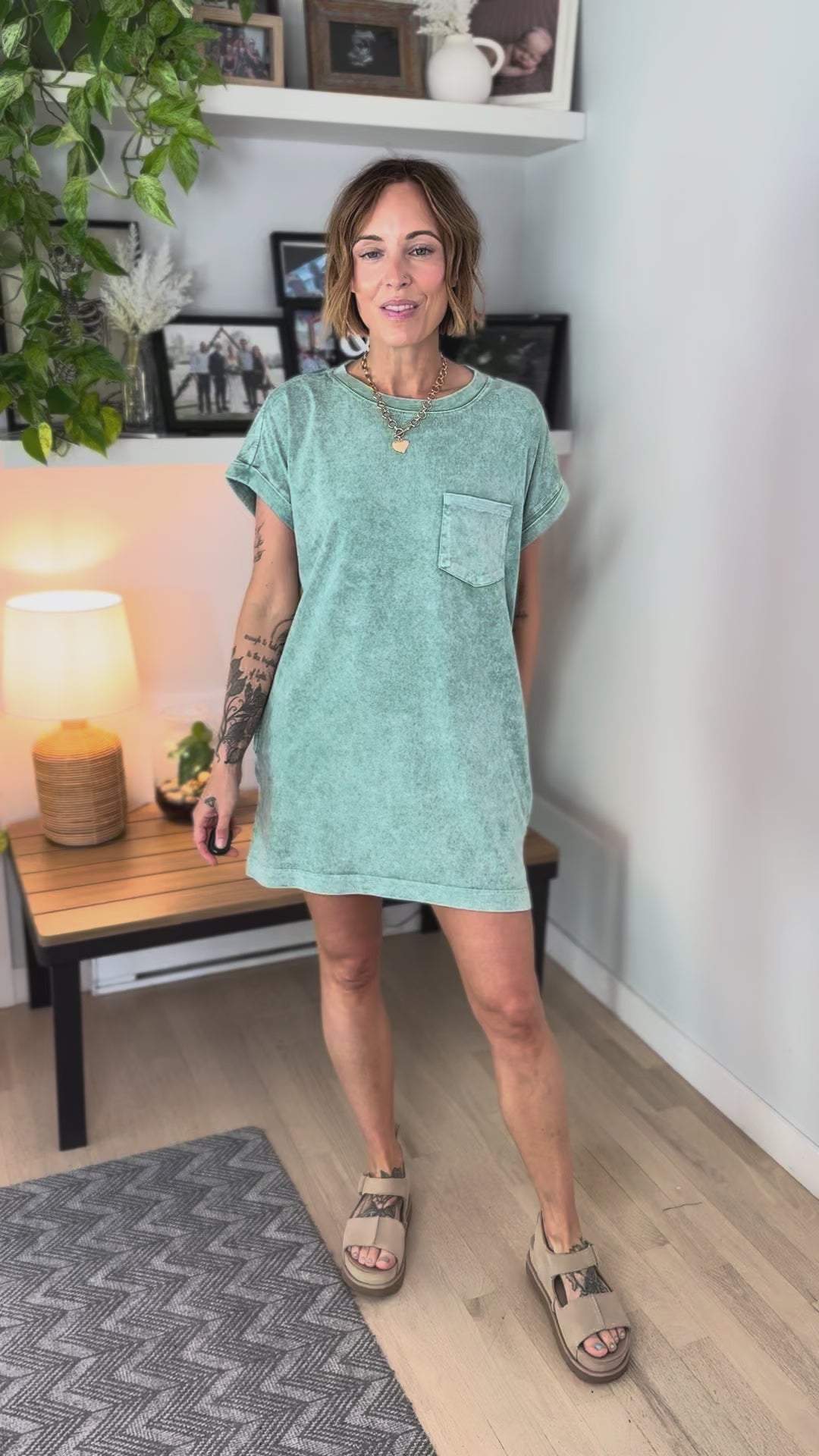 Scout Washed Cotton T-Shirt Dress- DARK GREEN