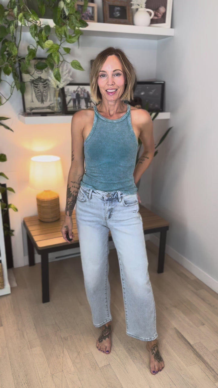 Oasis Ribbed Halter Tank- TURQUOISE