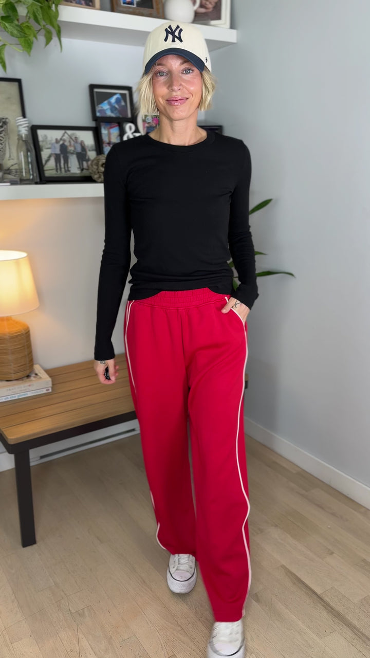 Miranda Modal Piping Straight Leg Pant- TRUE RED/CREAM