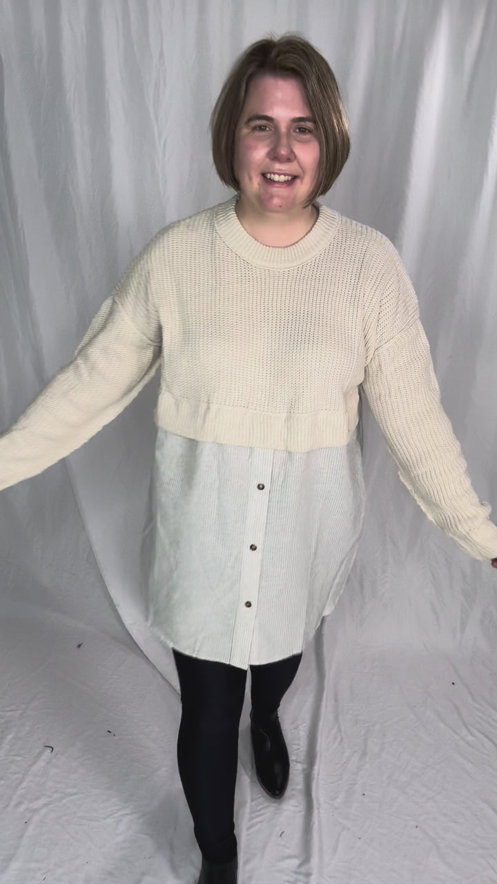 Diane Contrast Long Sleeve Tunic- STONE