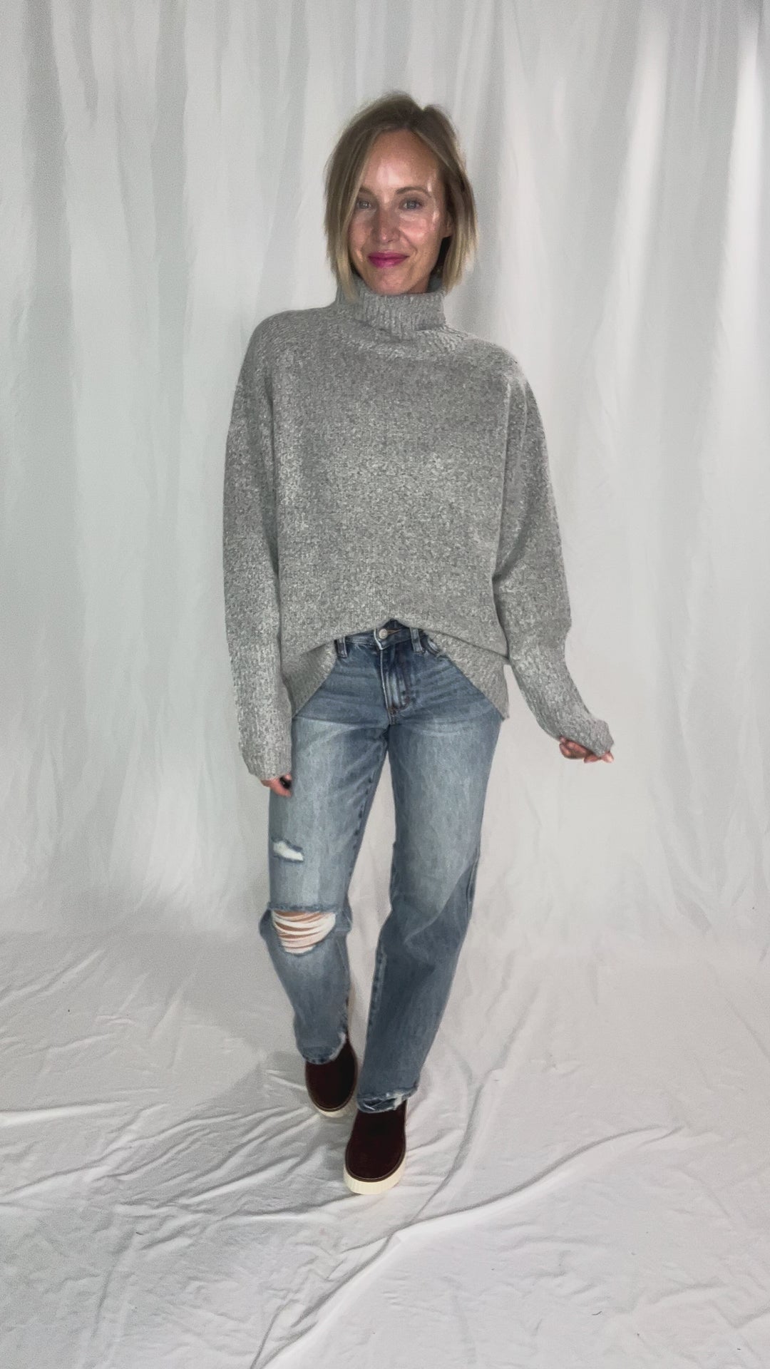 Chalet Turtle Neck Sweater- HEATHER GREY