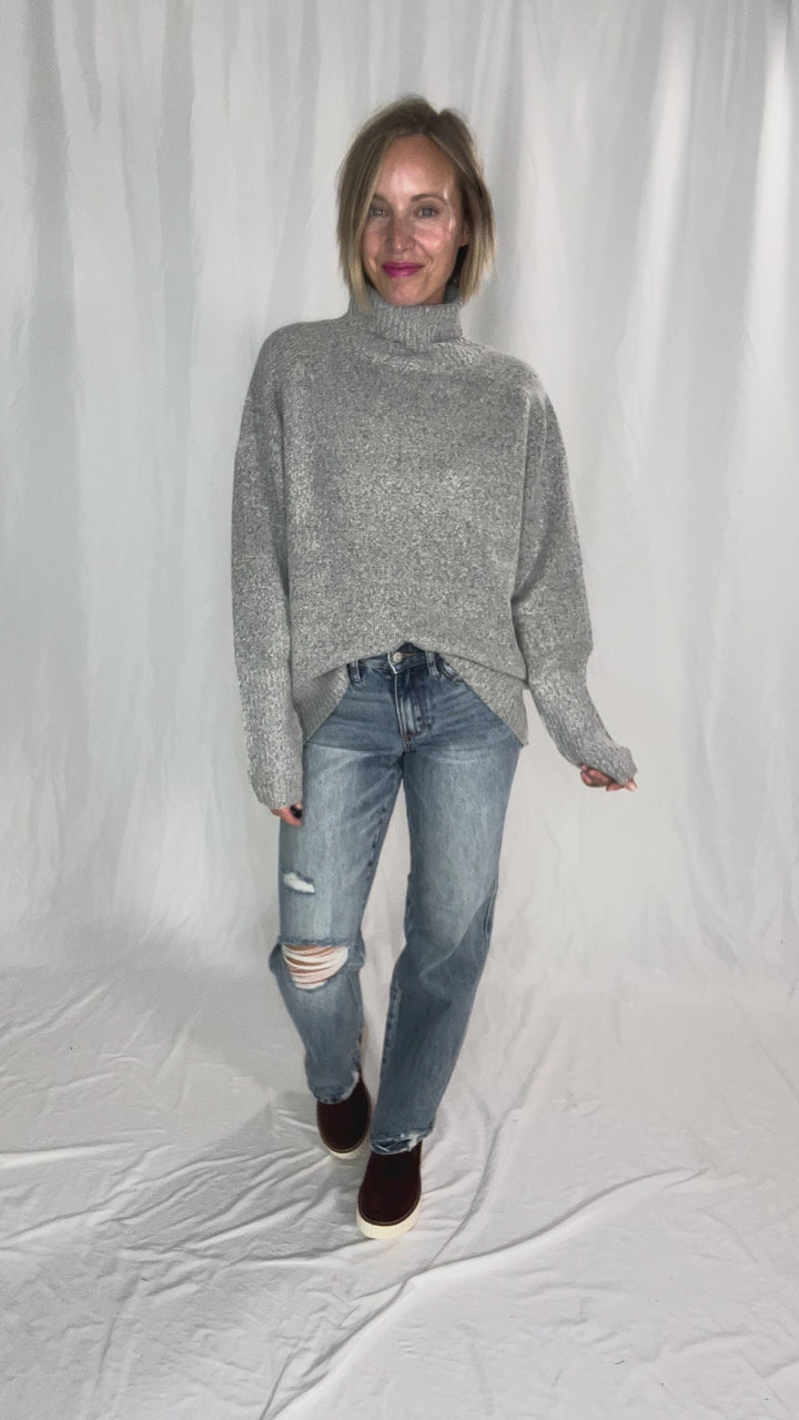 Chalet Turtle Neck Sweater- HEATHER GREY