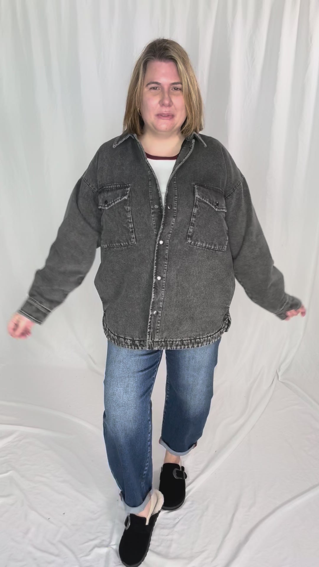 NOISY MAY Peyton Quilted Denim Shacket- DARK GREY