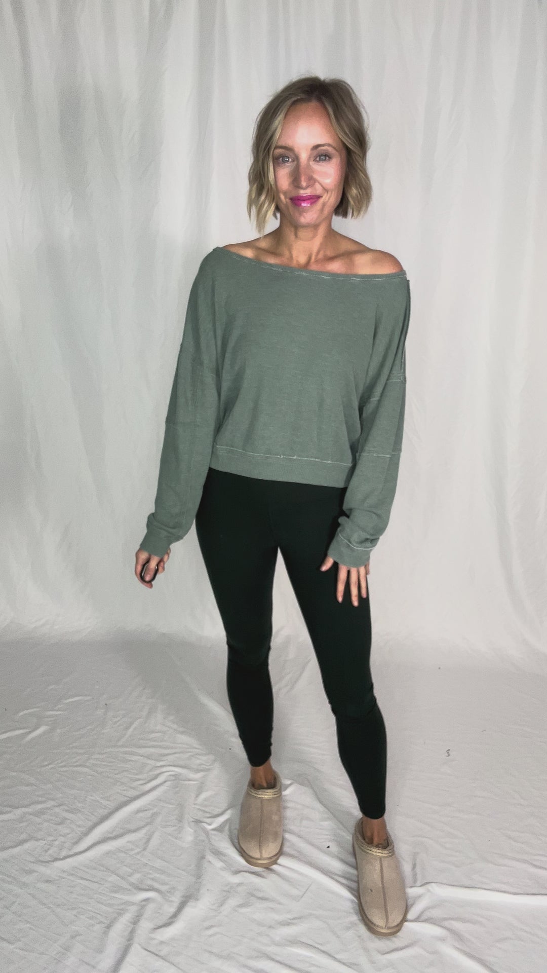 MONO B Aris Waffle Boat Neck Pullover- SILKY PINE