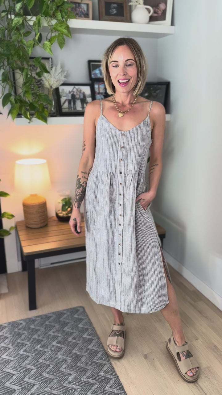 Arlowe Linen Blend Tank Dress- SLATE STRIPE