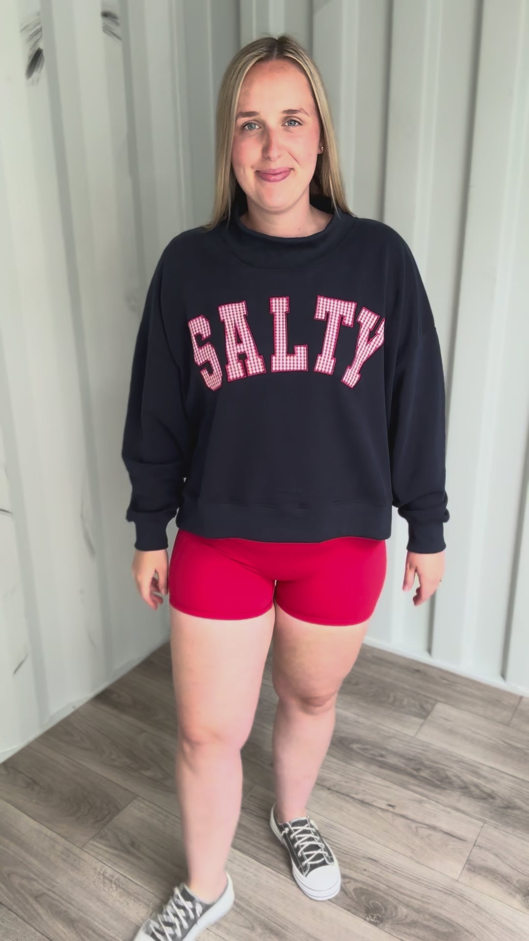 Kira Salty Mock Neck Sweatshirt- NAVY