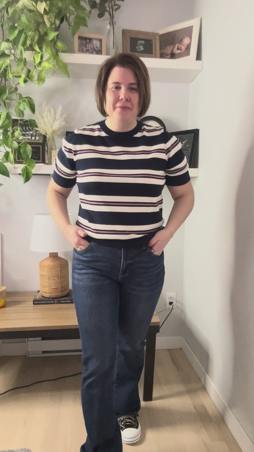 VERO MODA Silvie Knit Short Sleeve- NAVY BIRCH STRIPE