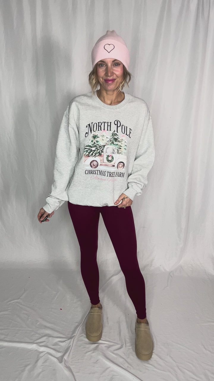 North Pole Christmas Truck Crewneck- ASH