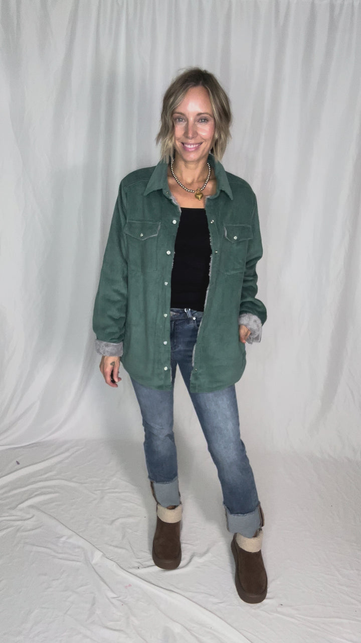 Ridge Corduroy Sherpa Lined Jacket- PEACOCK