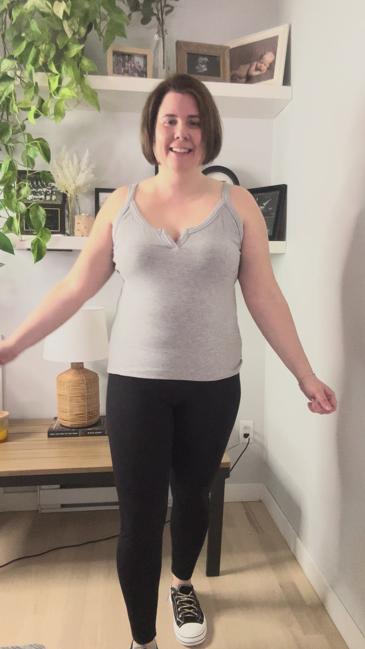 Morgan Ribbed Knit Cami With Notch Detail- HEATHER GREY