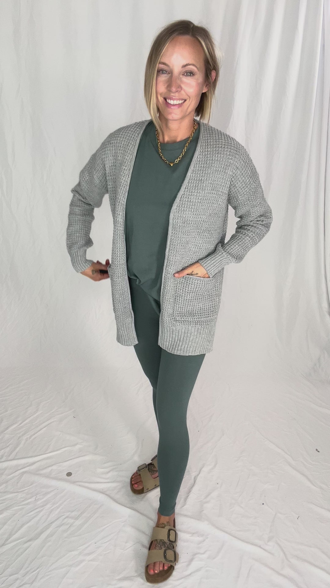 Marley Waffle Cardigan- HEATHER GREY