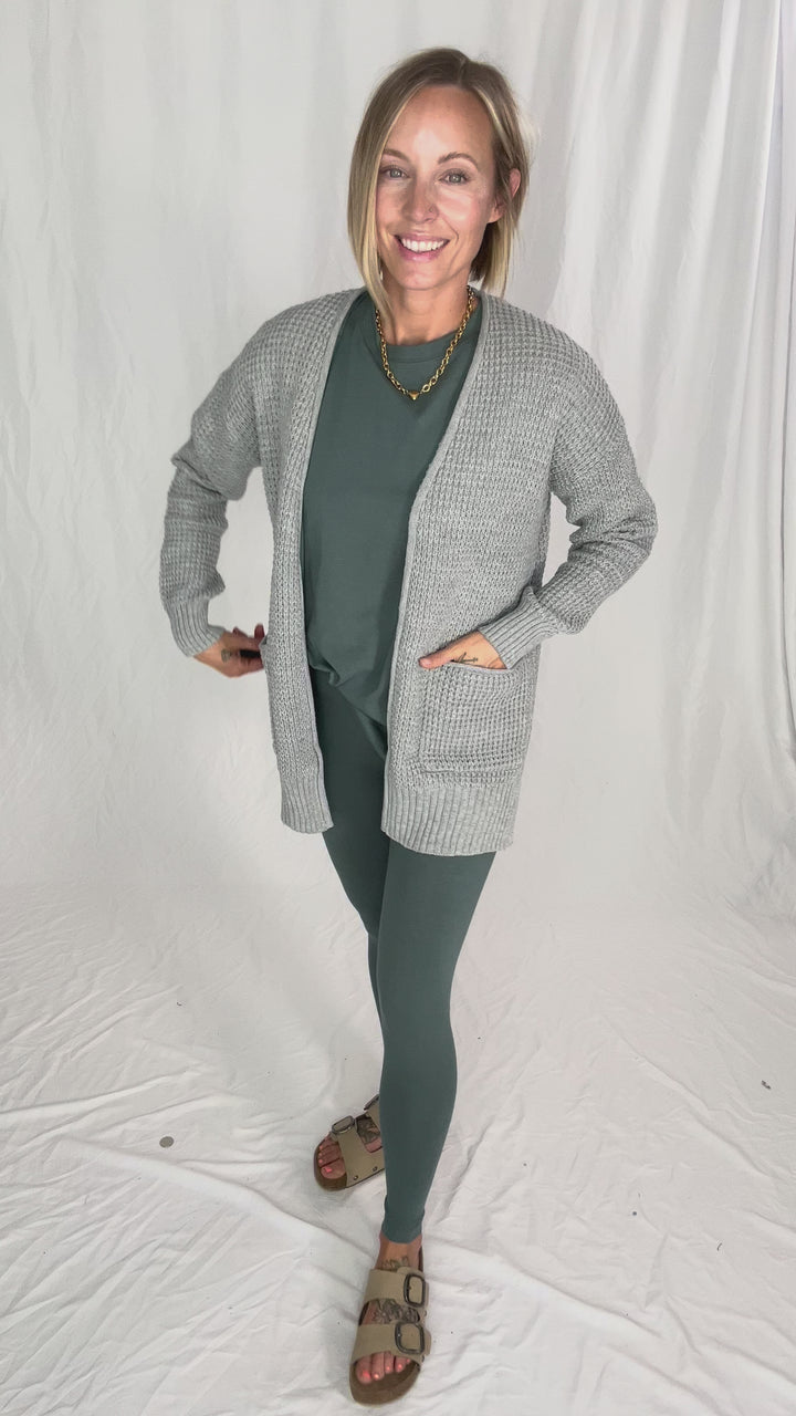 Marley Waffle Cardigan- HEATHER GREY