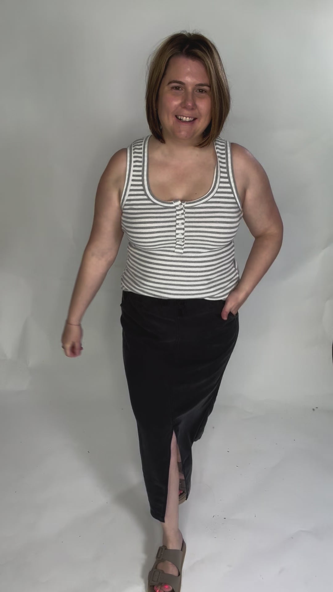 Juno Tank- HEATHER GRAY STRIPE-FINAL SALE