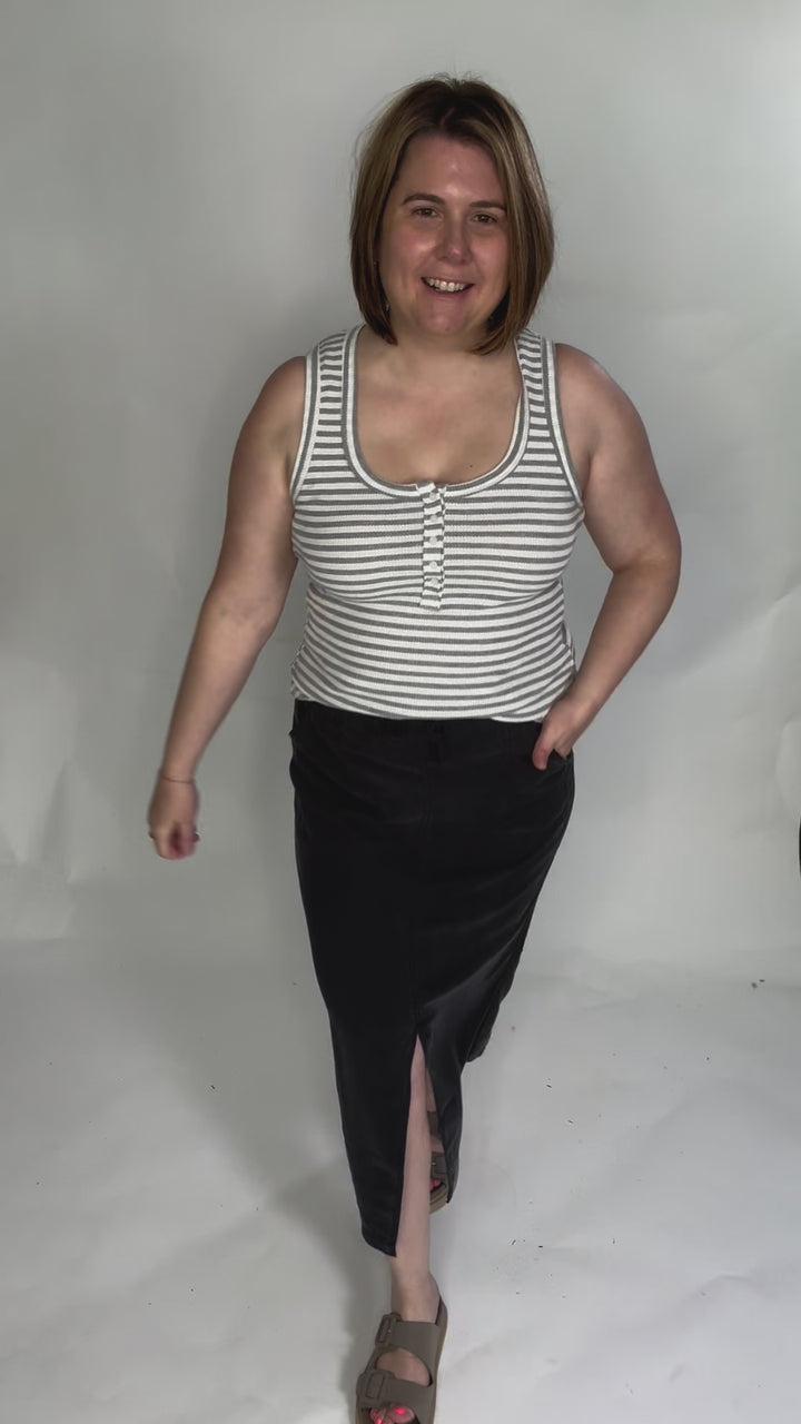 Juno Tank- HEATHER GRAY STRIPE-FINAL SALE