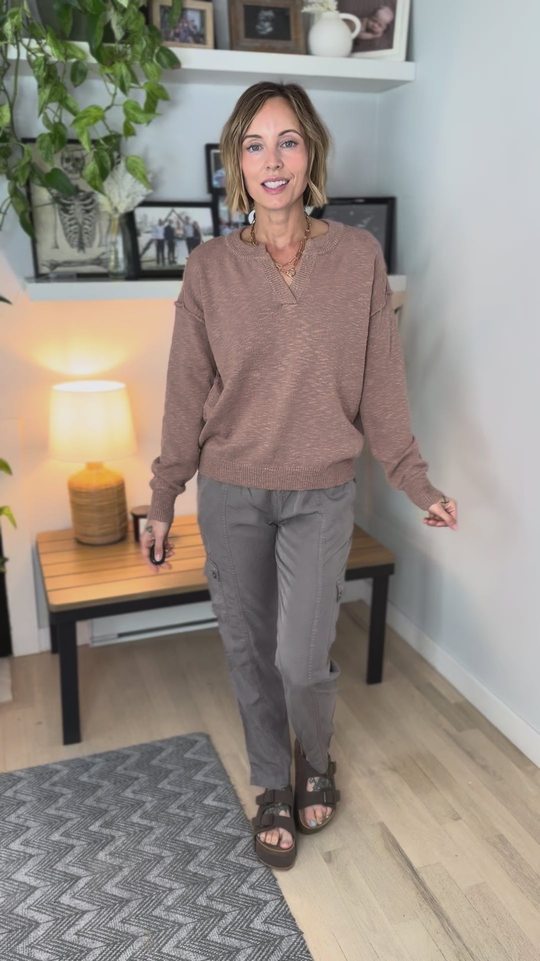 Boardwalk Raw Henley Long Sleeve Sweater- TERRACOTTA