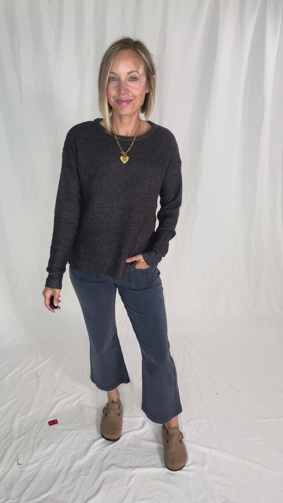 Monte Waffle Sweater- GUNMETAL