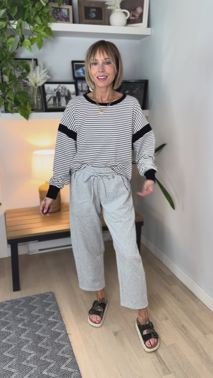 Breely Open Back Long Sleeve- BLACK STRIPE