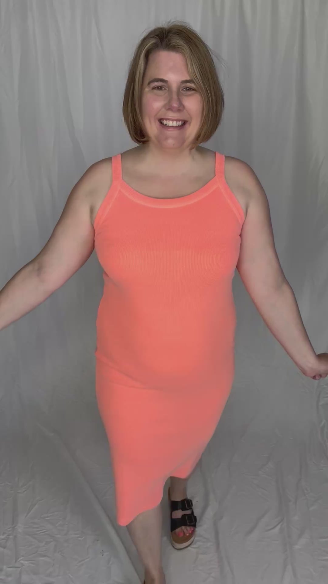 Connie Ribbed Midi Tank Dress- NEON CORAL-FINAL SALE