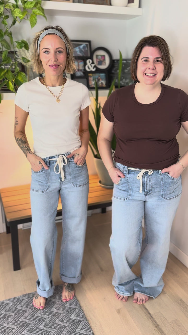 RISEN Harlet Tie Waist Relaxed Straight Leg- LIGHT WASH