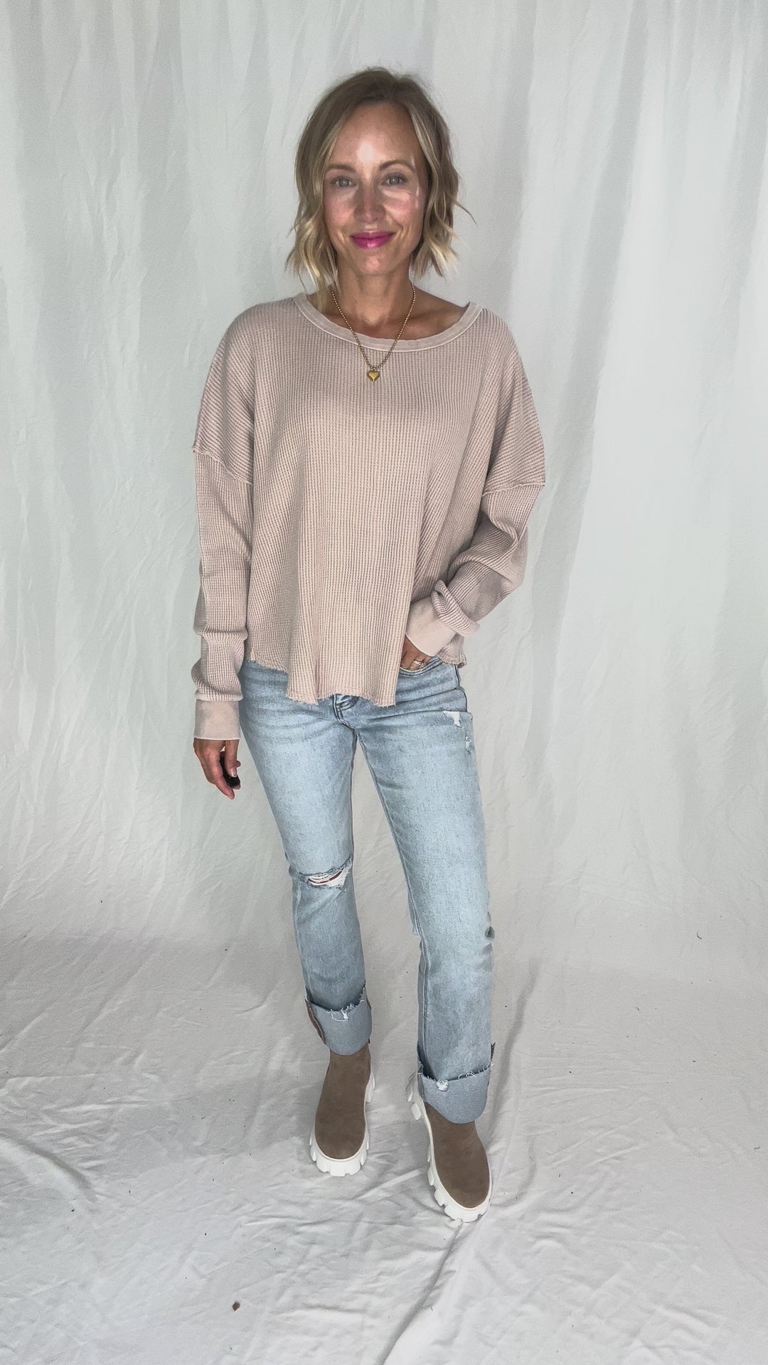 Arden Waffle Long Sleeve- LIGHT TAUPE