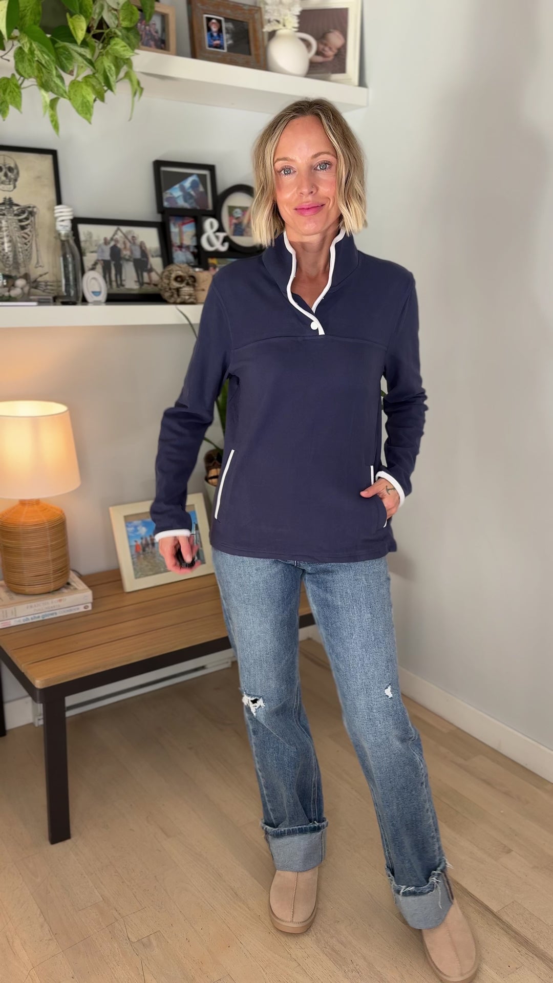 Garnet Funnel Neck Polar Fleece Pullover- LIGHT NAVY