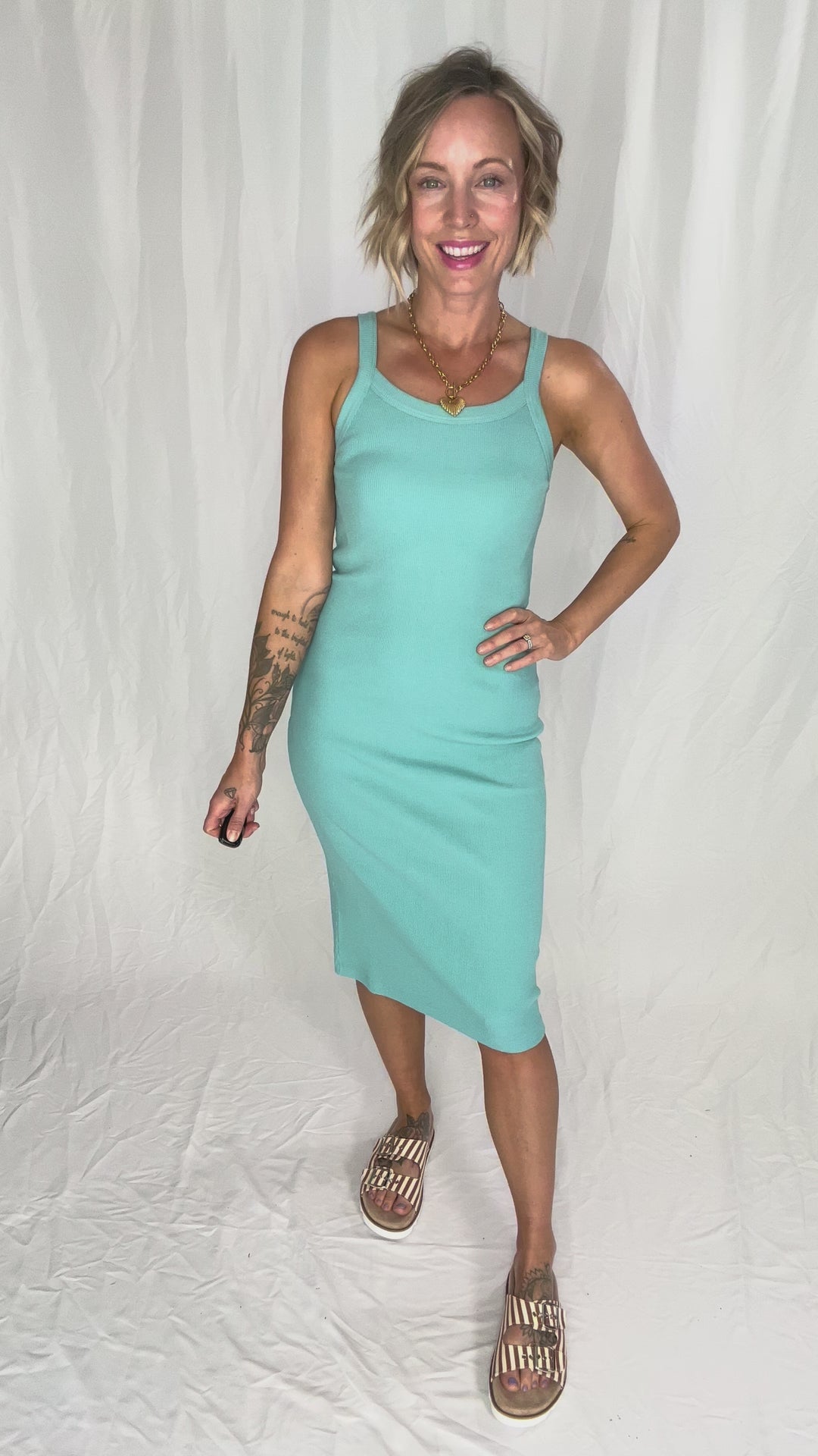Connie Ribbed Midi Tank Dress- NEON AQUA-FINAL SALE