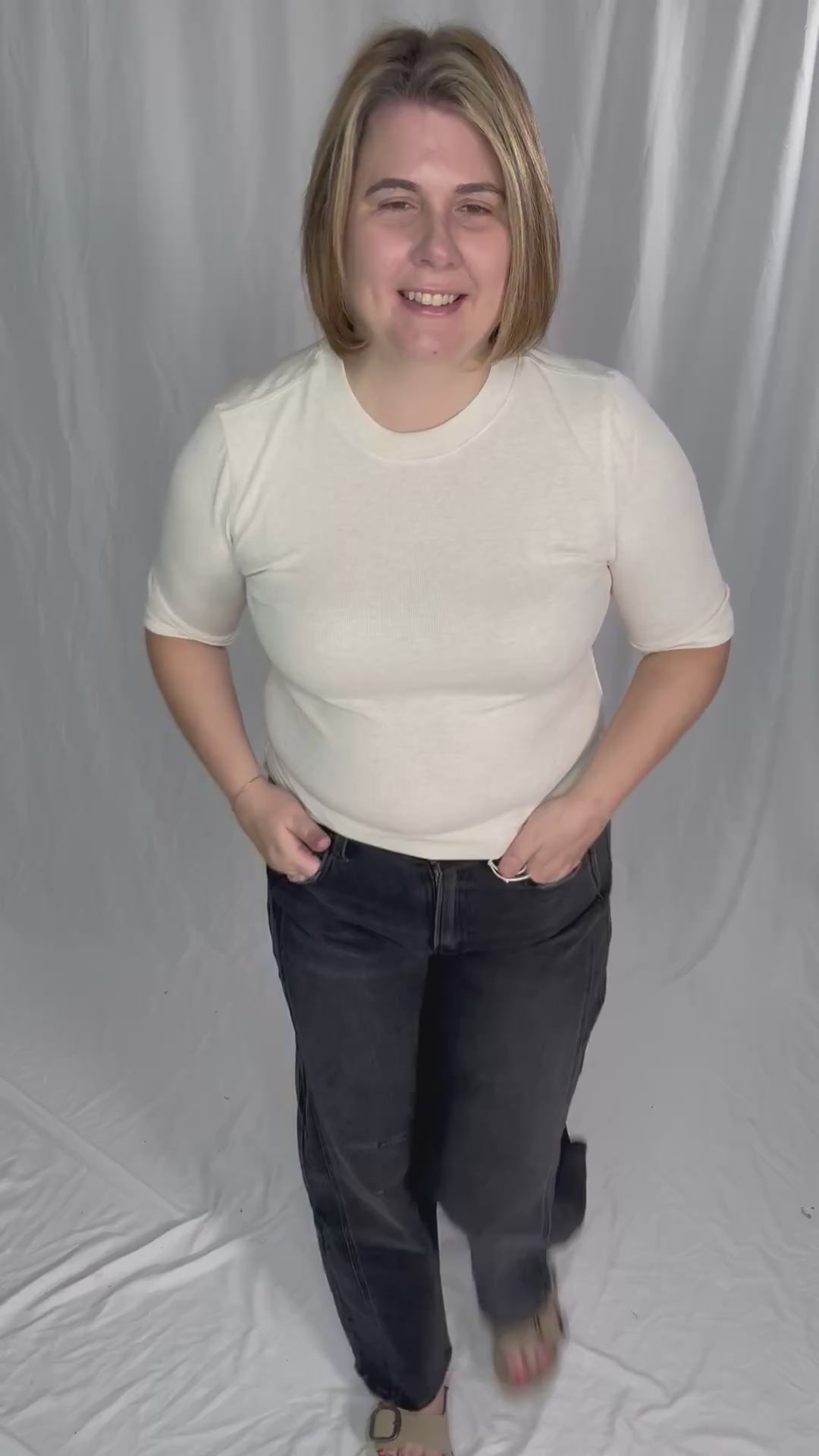 Emma Ultra Soft Classic Ribbed Crewneck 1/2 Sleeve- OATMEAL