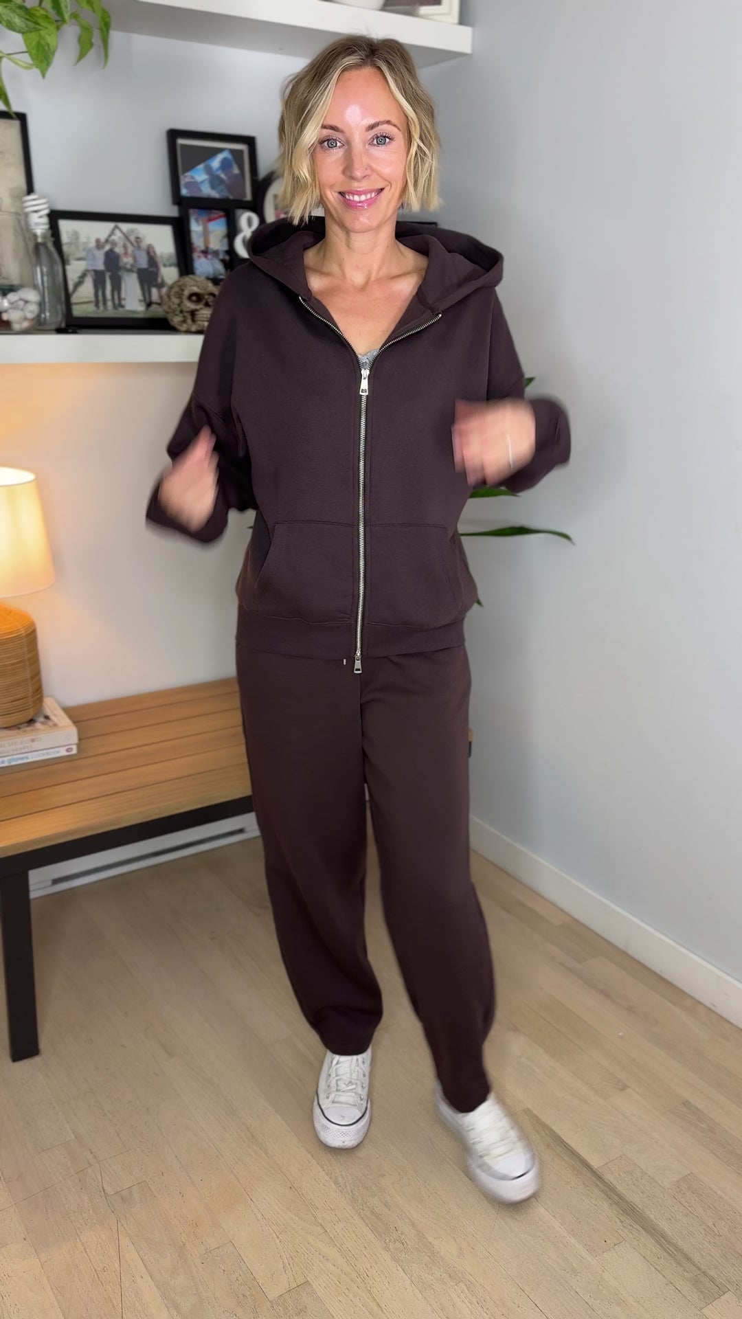 MONO B Slow Morning Fleece Zip Up Hoodie- COFFEE BEAN