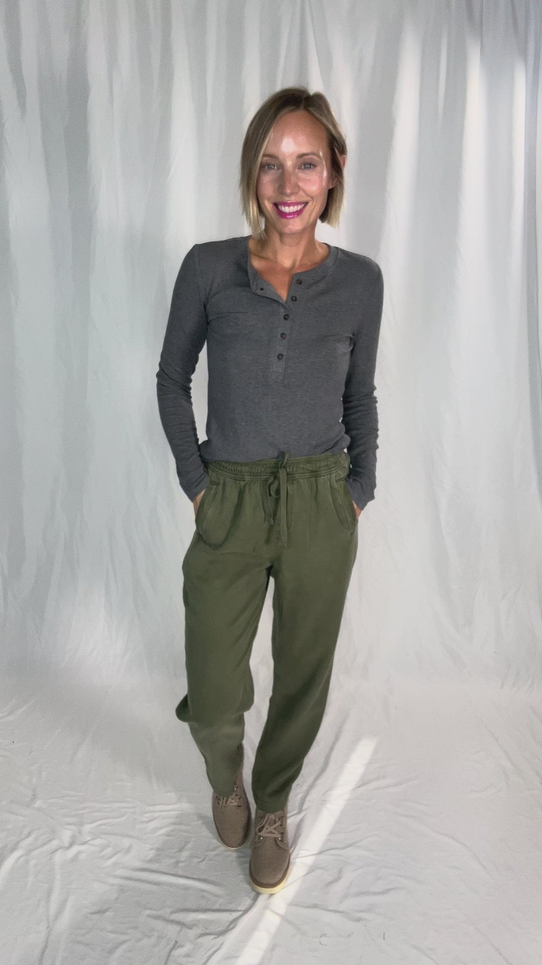 Verta Tencel Blend Tapered Pants- OLIVE