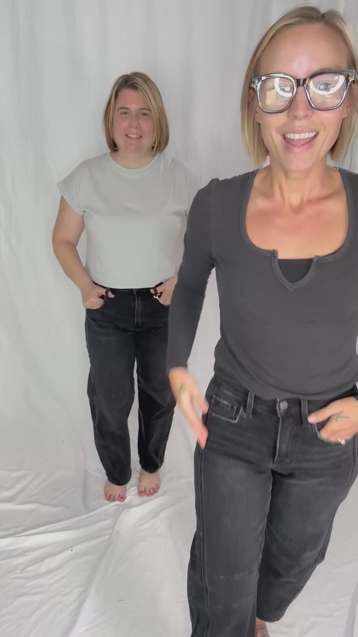 FLYING MONKEY Christina High Rise Barrel Jeans- BLACK-FINAL SALE