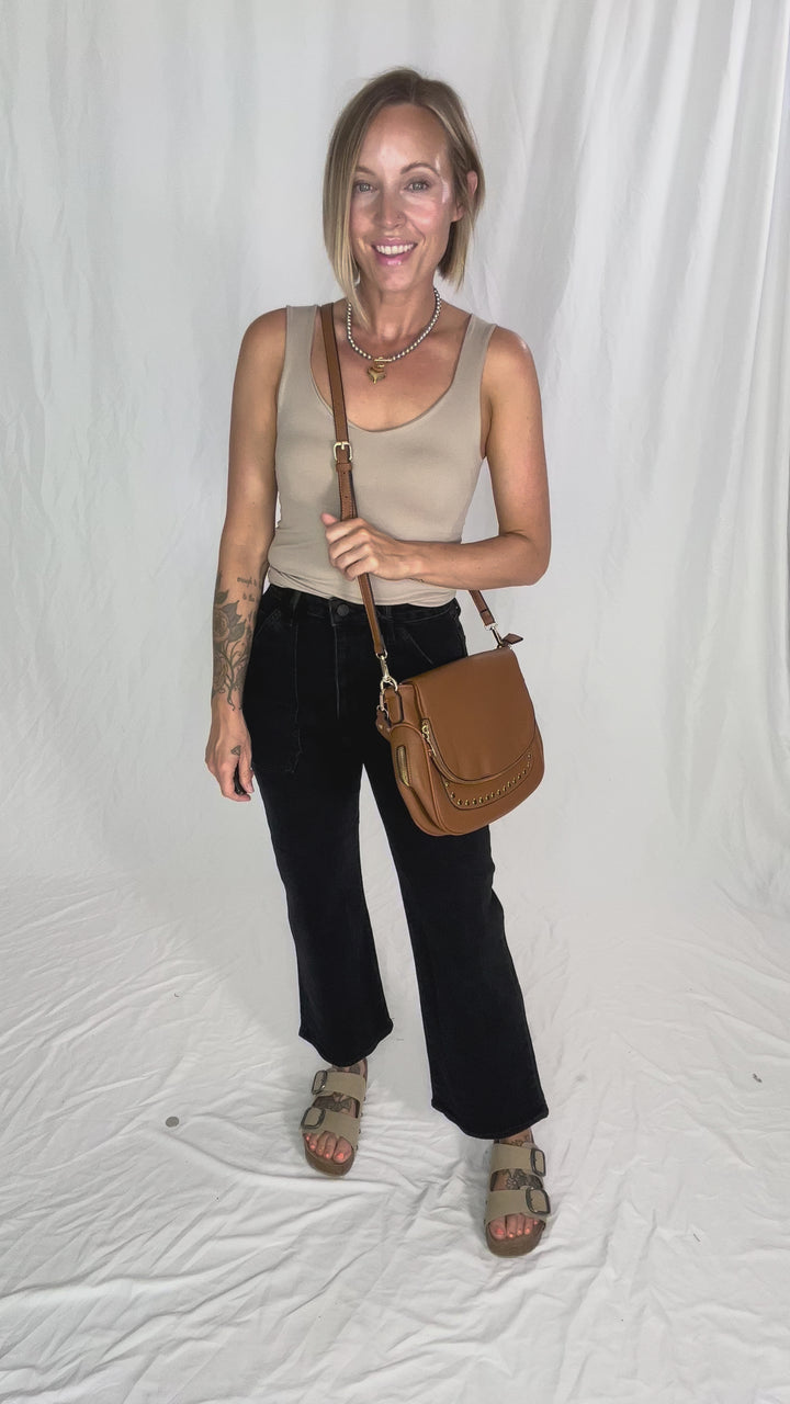 Monet Crossbody Messenger Bag- BROWN