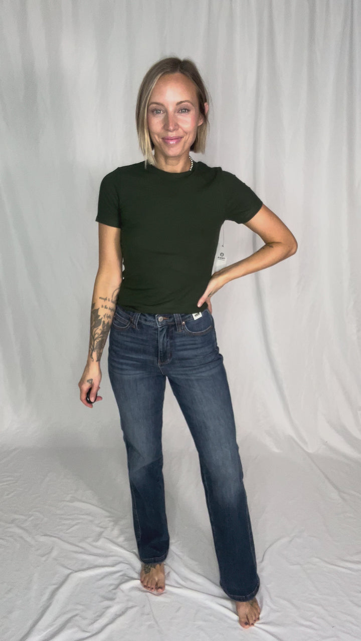 JUDY BLUE Annalise High Rise Tummy Control Straight Leg- MEDIUM WASH